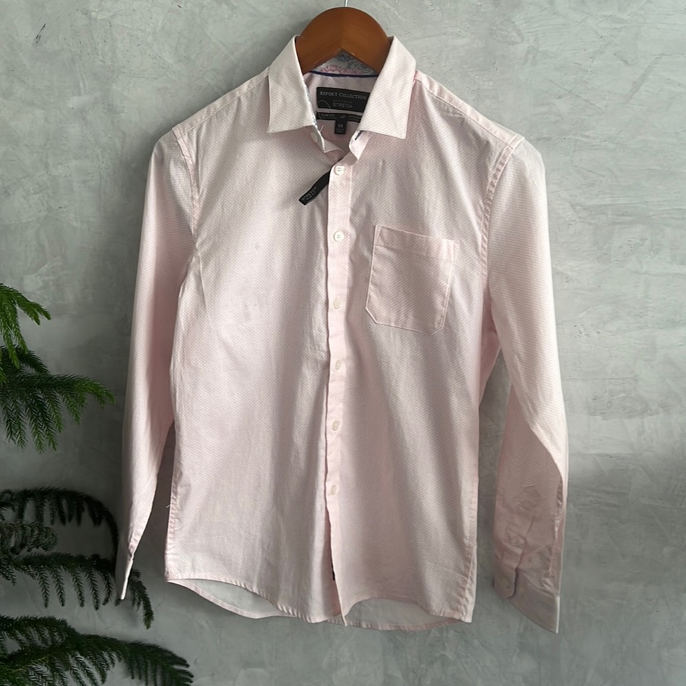 Boys Report Collection Pink Long Sleeve Stretch, Slim Fit, Dress Shirt, Size 14